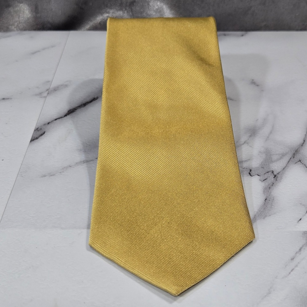 Brooks Brothers Makers Silk Tie Mens Gold Solid Ribbed Woven England USA Made
